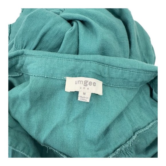 Umgee Womens Green Tiered Linen Blend Short Sleeve Tunic Dress Size M - Picture 3 of 10
